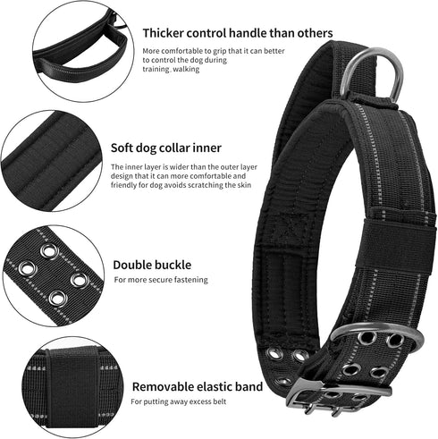Tactical Dog Collar for Medium and Large Dogs, Adjustable Military Collar with Soft Padded Handle, Heavy Duty Double