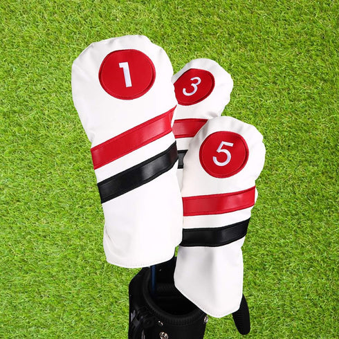 Golf Head Covers Set of 3, Vintage PU Driver Fairway Wood Headcovers for Golf Club