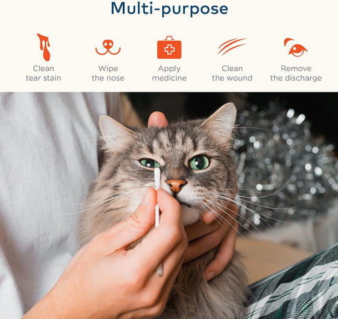 Cotton Swabs for Dogs and Cats, Extra Long Stick Ear Cleaning Kit for Pets, 100 Buds