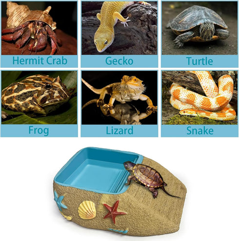Gxsdj Turtle,Gecko,Lizard,Frog,8.76.72.2 Hermit Crab Water Bowl with Climbing Ramp,Hermit Crab Water Pool,Beach Style