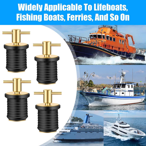 Linkstyle 4 PCS Brass T-Handle Drain Plug, Marine Boat Drain Plugs for 1 Inch Diameter Drains