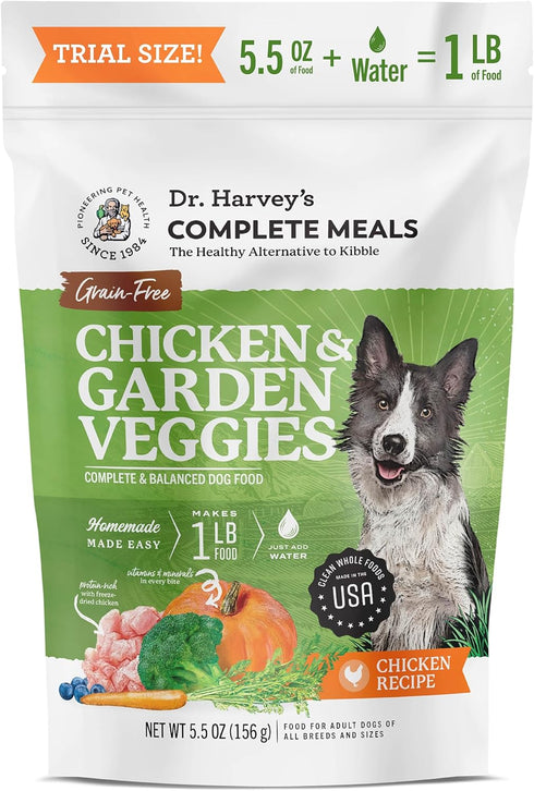 Dr. Harvey's Chicken & Garden Veggies Dog Food, Human Grade Grain-Free Dehydrated Food, Trial Size (5.5 Oz)