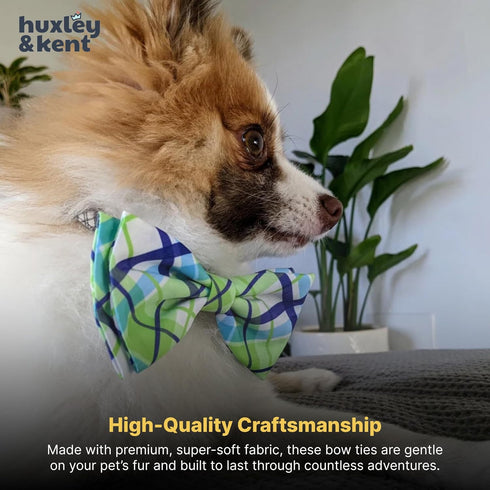 Huxley & Kent Pet Bow Tie for Dogs & Cats, Adjustable Collar Accessory, Blue Madras, Small