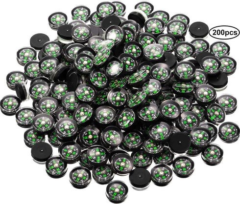 200 Pieces Button Compass Mini Black Survival Compass Oil Filled Compass for