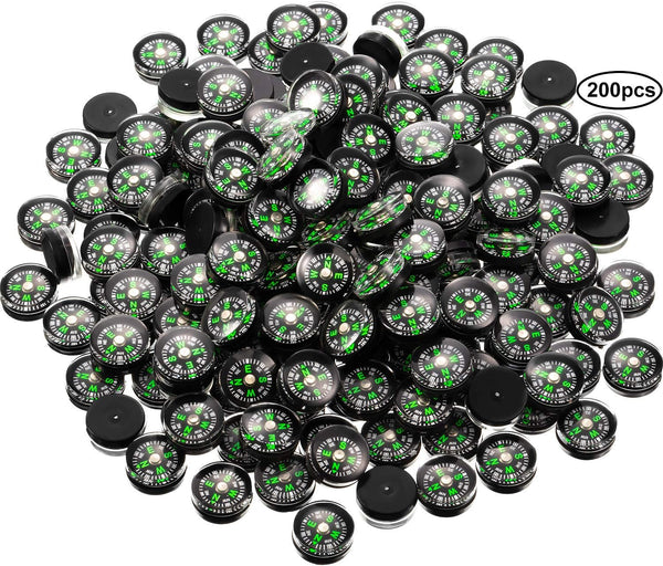 200 Pieces Button Compass Mini Black Survival Compass Oil Filled Compass for