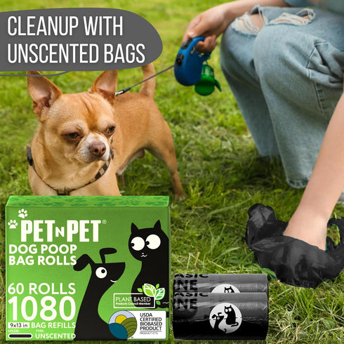 1080 Counts 41% 59% 9" 13", Pet N Pet Black Poop Bags for Dogs, Plant Based & PE Extra Thick Dog Poop Bags Rolls, x