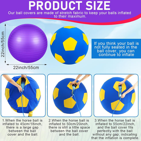 4 Pcs 2 Set Goat Ball Toy with Covers, Anti Burst Training Toy with Inflator Pump for Goats (22 Inch, Red and Purple)