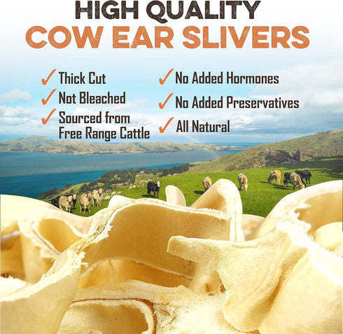 Cow Ears for Dogs, Thick Cut, Grass-Fed Angus Beef, All-Natural No-Rawhide Treat Alternative