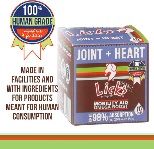 Licks Pill-Free Dog Joint and Heart Supplement, Glucosamine & Omega 3 Fish Oil, Gel Packets, 10 Use
