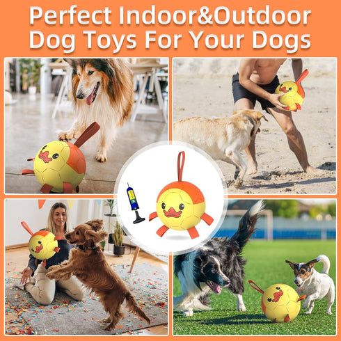 Dog Toys Soccer Ball with Straps - Interactive Tug of War Toy, Durable Dog Balls for Medium & Large Dogs (Duck, 8 Inch)