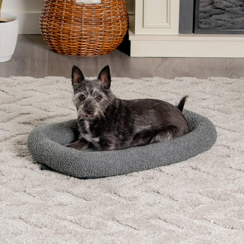 Furhaven Dog Bed for Extra Small Dogs & Indoor Cats, 100% Washable Sherpa Fleece Bolster Crate Pad - Gray, Extra Small