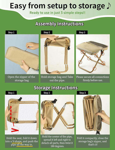 4 270Lbs 3s Setup, 600D 5000 COMELY Camping Stool Folding Chair: All-Terrain Pocket Stool, Anti-Sink Feet Stability