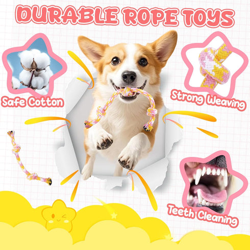 9 Pack XIUGOAL Pink Puppy Toys - Puppy Chew Toys for Teething, Enrichment Dog Toys for Small Dogs to Keep Them Busy