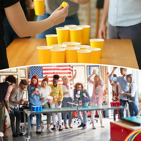 Qinyoung 228 Set Pcs Cups and Balls Game for Party, Plastic Flip Cup Stacking Game Colorful Reusable Table Tennis Ball