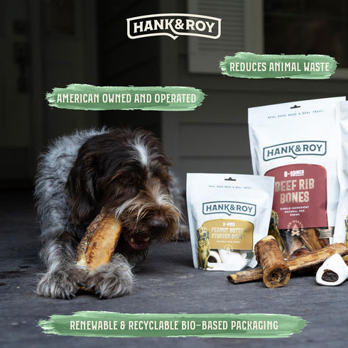 8-10 Hank & Roy All-Natural, Single-Ingredient Beef Rib Bones for Dogs, Long Lasting, Engaging Dog Bones, Individually