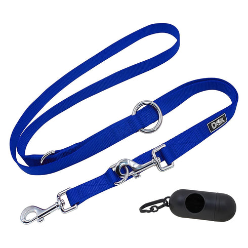 DDOXX Nylon Dog Leash, 6.6 ft, 3-Way Adjustable Leash for Dogs - XS (Blue), Red Dog Leash