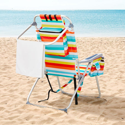 Xeuemtey Backpack Pouch,5-Position Beach Chair with Towel Bar,Cooler and Storage Adjustable High Beach Chairs