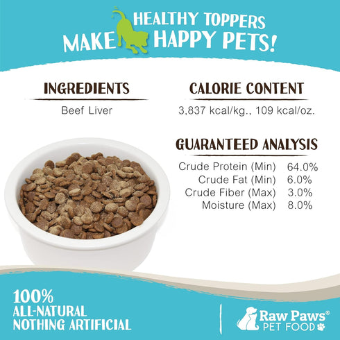 Raw Paws Boost Pet Food Topper Freeze-Dried Beef Liver, 3.2-oz, Dog Food Toppers for Picky Eaters