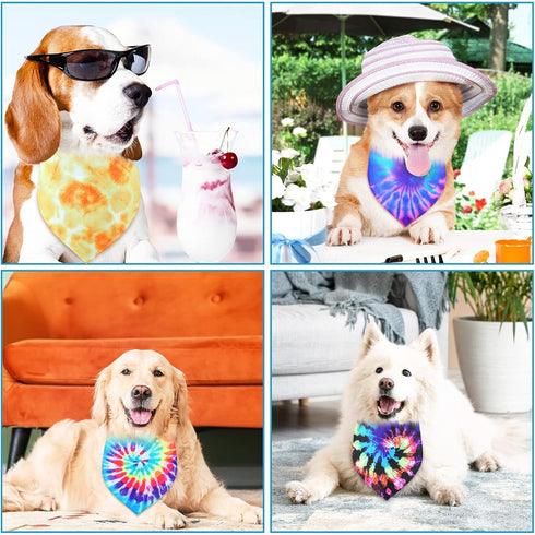 30 Pack Summer 30 Silkfly Spring Tie Dye Dog Bandanas, Bulk Dog Bandana for Dogs, Washable Rainbow Triangle Pet
