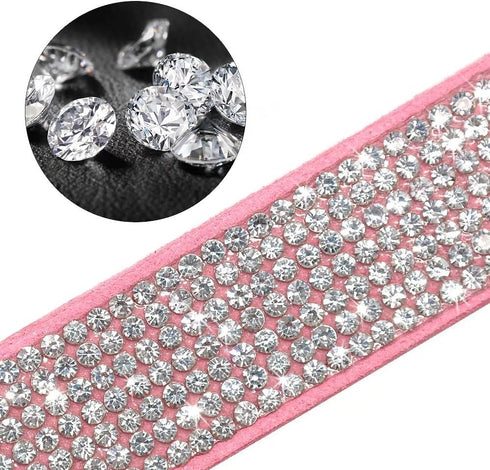 Beirui Rhinestone Bling Leather Dog Collar and Leash Set, Soft Sparkly Crystal Diamonds, Pink, 4 Foot Leash