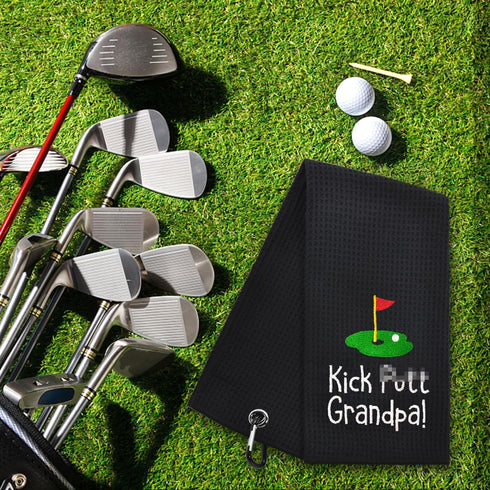 Hafhue Kick Put Grandpa Embroidered Golf Towel, Golf Gift for Dad, Grandpa, Birthday for Golf Fans