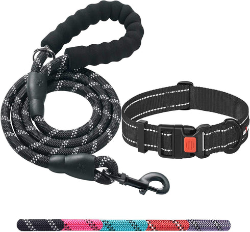 Heavy Duty Dog Leash, 5 ft Long - Comfortable Padded Handle - Dog Leashes for Small Medium Large Dogs (Black,