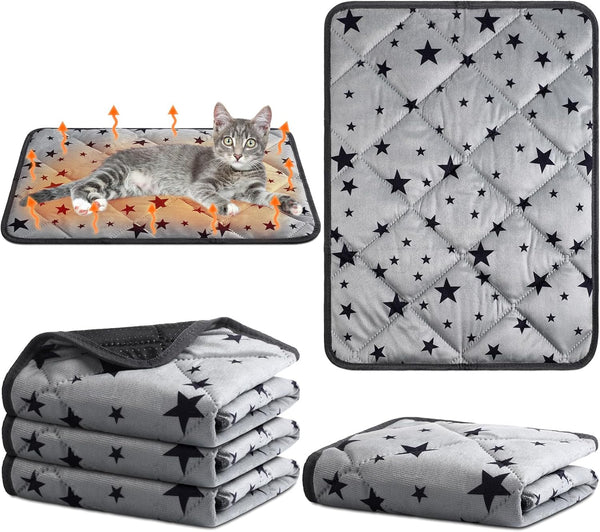 Namalu 4 Pack Self Warming Cat Bed 18 x 24 Inch, Soft Thermal Pet Bed Mat with Star Pattern, Washable