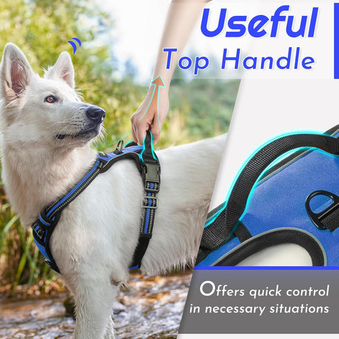 Eagloo Dog Harness for Large Dogs, No Pull Vest with Reflective Strips, Control Handle, Adjustable, Blue, Size L