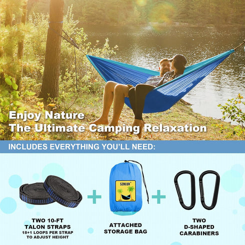 SZHLUX Camping Hammock with 2 Tree Straps, Double & Single Portable Hammocks for Hiking, Backpacking, Hunting, Outdoor,