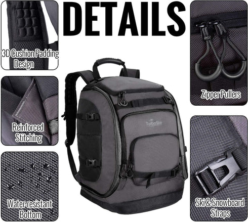 Ski Boot Bag Backpack - 65L Waterproof Skiing Snowboarding Travel Luggage, Stores Boots, Skis, Snowboard & Accessories
