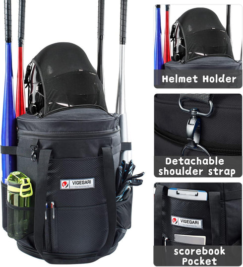 VIGERARI Baseball Bucket Bag, Coaches Bag, Expandable Softball Bucket Bag with Padded Seat, Baseball Gear Organizer