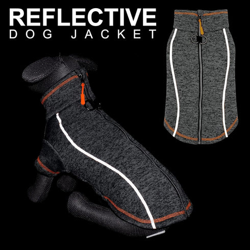 cyeollo Grey Dog Sweater Coat, Fleece Jacket with Reflective Zip Up, Dual D Ring, Warm Winter Coat for Small Dogs,