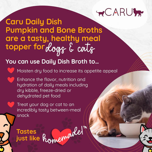 Caru - Daily Dish Beef Bone Broth Meal Topper for Dogs & Cats - Savory Pour-Over Broth - 3 Pack