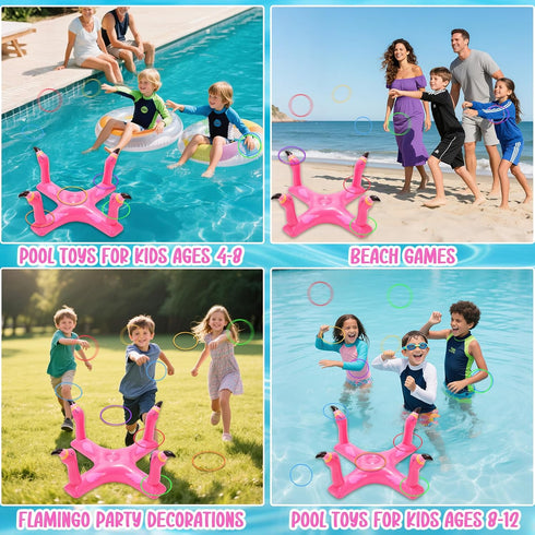 Voiiake Pool Floats Toys Games Set, Inflatable Cross Ring Toss Game Toy with 6pcs Rings for Family, Kids, Adults,