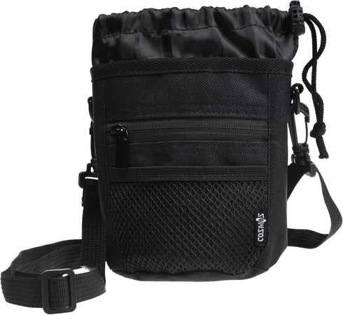 Cosmos Pet Snack Bag, Dog Training Food Pouch with Shoulder Strap and Carabiner, Black, 4.5" x 5.75"