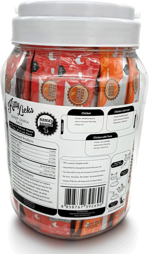 Pack 60 Pack Rena's Recipe Kitty Licks Lickable Cat Treats Chicken Variety Tubes Creamy Cat Treat Pure Grain Free Cat
