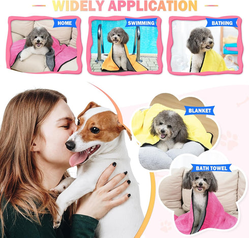 MICOOYO 3PCS Dog Towels for Drying, Super Absorbent Quick Drying Pet Grooming Towels for Puppy Cats (Yellow, Pink,