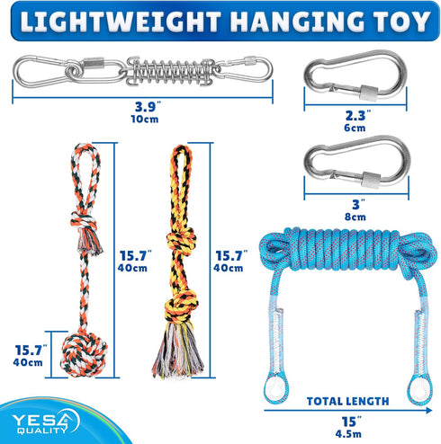 Dog Outdoor Bungee Hanging Toy - Blue Interactive Tree Tug Toy with Metal Spring Kit & 2 Rope Toys