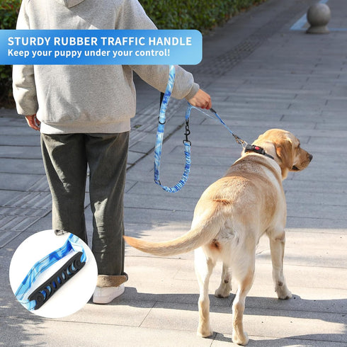 voopet Tactical Bungee Dog Leash, 4 FT Shock Absorbing Heavy Duty Leash for Medium Large Dogs, Smudge Blue