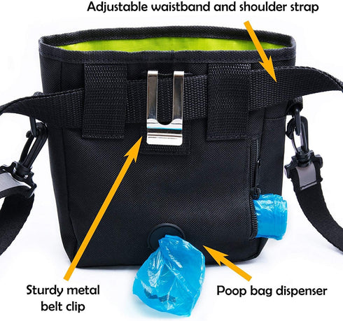 Premium Dog Treat Pouch - Training Treat Bag with Clicker, Collapsible Bowl, Adjustable Straps & Belt Clip for Dogs