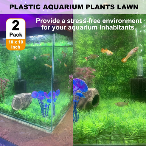 2 PCS Hermit Crab Climbing Toys, Faux Grass Mat 10 x 10 Inch, Fake Turf Hermit Crab Climbing Wall, Fish Tank Decorations
