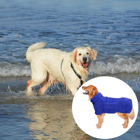 Geyecete Dog Bathrobe Towel, Fast Drying Super Absorbent Pet Bath Robe Towel for Dogs and Cats, Blue-M