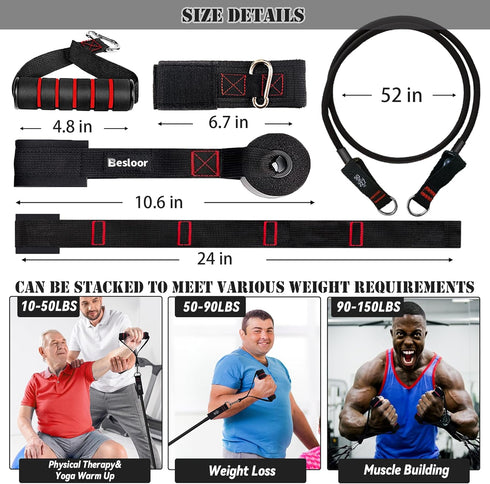 Resistance Band Set, Exercise Bands with Handles, Door Anchor, Ankle Strap, Home Gym, Full-Body Workouts
