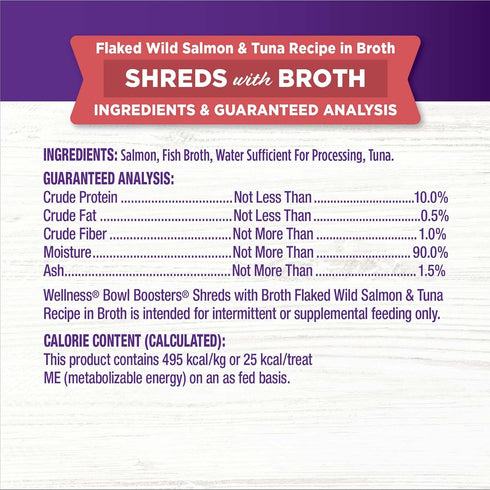 Wellness Bowl Boosters Grain Free Wet Cat Food Topper, Flaked Salmon & Tuna Recipe in 1.75 Ounce Pouches (Pack of 12)