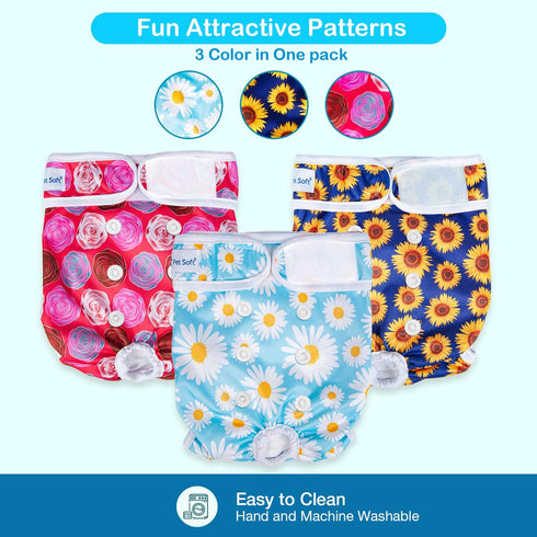 3 Pack Pet Soft Female Dog Diapers, Washable Dog Diapers for Dogs in Heat, Reusable Dogs Period Panties, Puppy Diapers