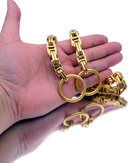 12MM Dog Collar Byzantine Chain Metal Stainless Steel Heavy Duty Slip Collars (14"-30") (24, Gold)