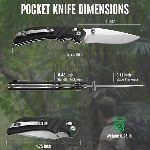 Mossy Oak Folding Pocket Knife, 4" Stonewash Blade Tactical Knife, G10 Handle Small EDC Knives with Pocket Clip & Axis Lock for Camping Survival Hiking, Premium Outdoor Gifts for Men Women by Mossy Oak