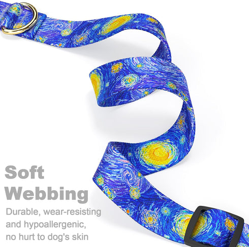 Adjustable Dog Collar for Medium Dogs, Cute Nylon Puppy Collar for Boys and Girls, Van Gogh Starry Night with Quick