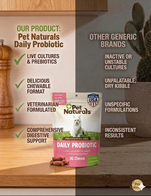 Immune 100 30 Count Pet Naturals Daily Probiotic Soft Chews for Cats, Digestive and Support Supplement, Million CFU Per