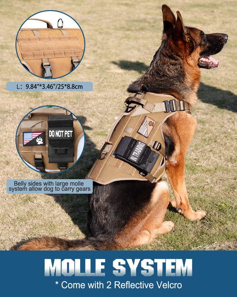 Tactical Dog Harness - PETNANNY Service Dog Vest for Large Dogs with Reflective Patches and Handle
